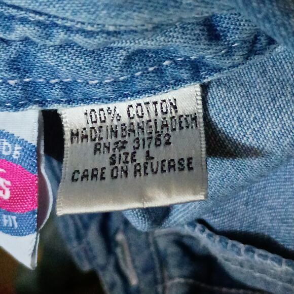 Vintage Blue Denim Jean Button Front Embroidered Butterfly Flower Woman Large - Picture 5 of 6